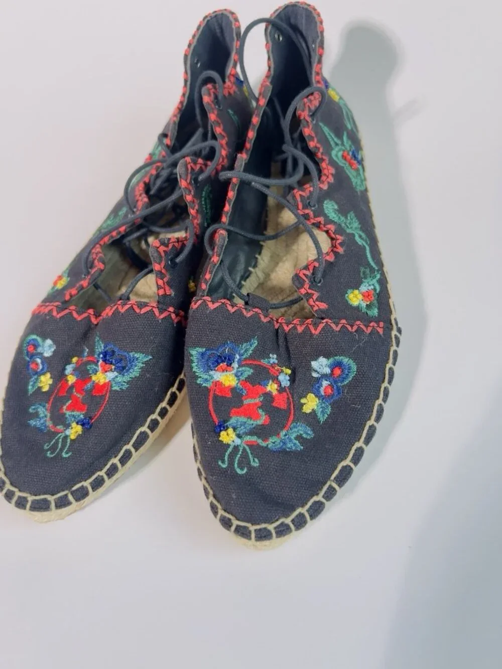 Tory Burch Fleming Embroidered Lace-Up Espadrilles Canvas Floral Size 8